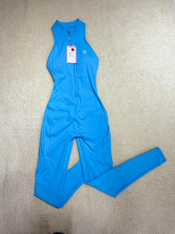 ENTERIZO DEPORTIVO LARGO CON CIERRE Y ESPALDA DESCUBIERTA AZUL TURQUESA