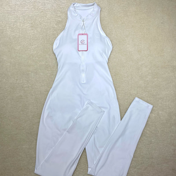 ENTERIZO DEPORTIVO LARGO CON CIERRE Y ESPALDA DESCUBIERTA BLANCO