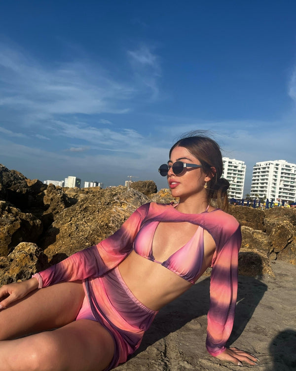 SET DE BIKINI Y SALIDA DE BAÑO TIE DYE (4 PIEZAS)