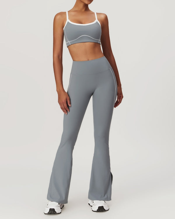 SET DEPORTIVO TOP Y PANTALÓN BOTA ANCHA GRIS (2 PIEZAS)