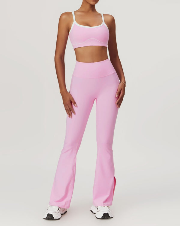 SET DEPORTIVO TOP Y PANTALÓN BOTA ANCHA ROSADO (2 PIEZAS)